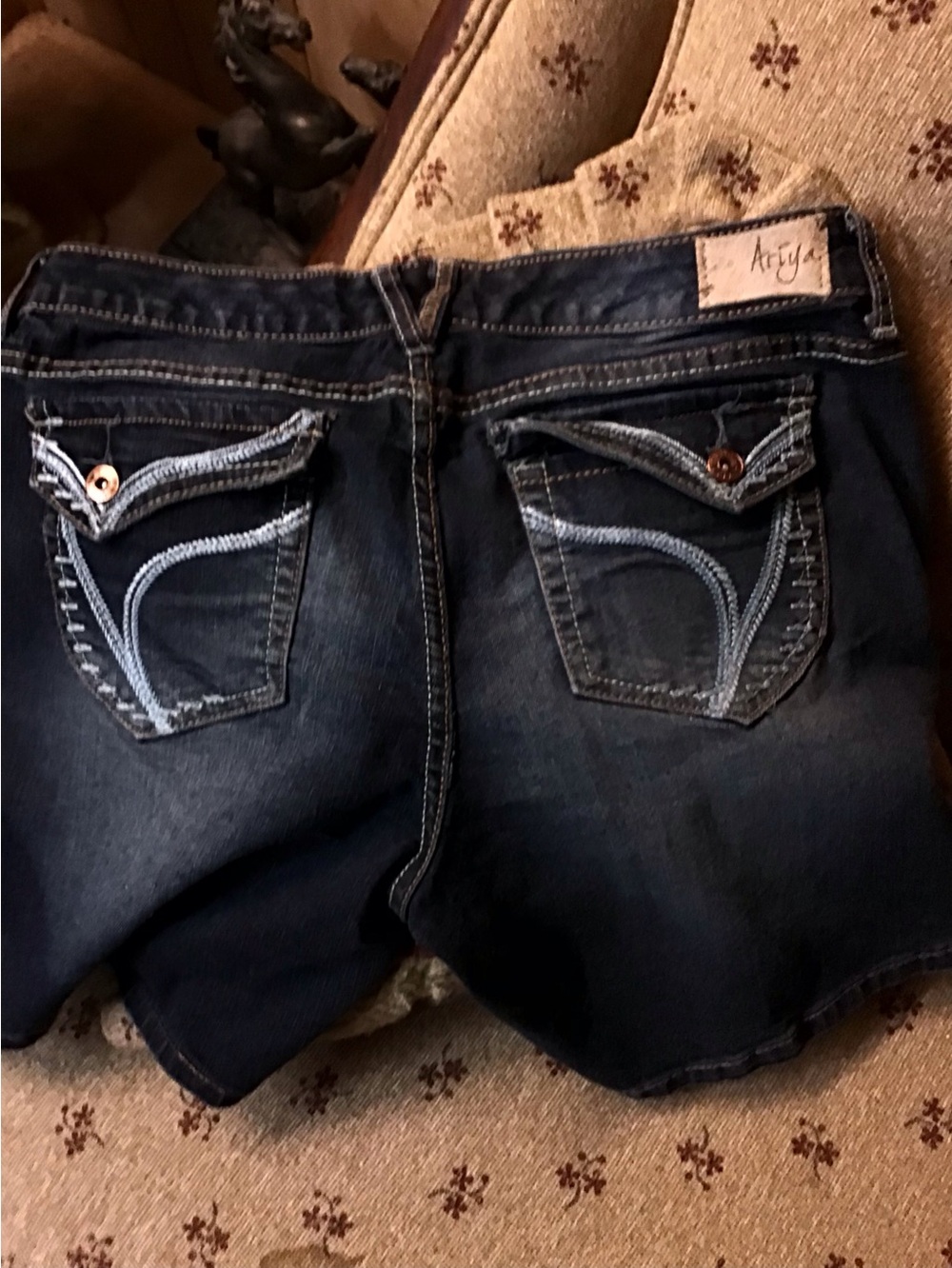Ariya Dark Blue Denim Jean Shorts with Contrast Pocket Flaps